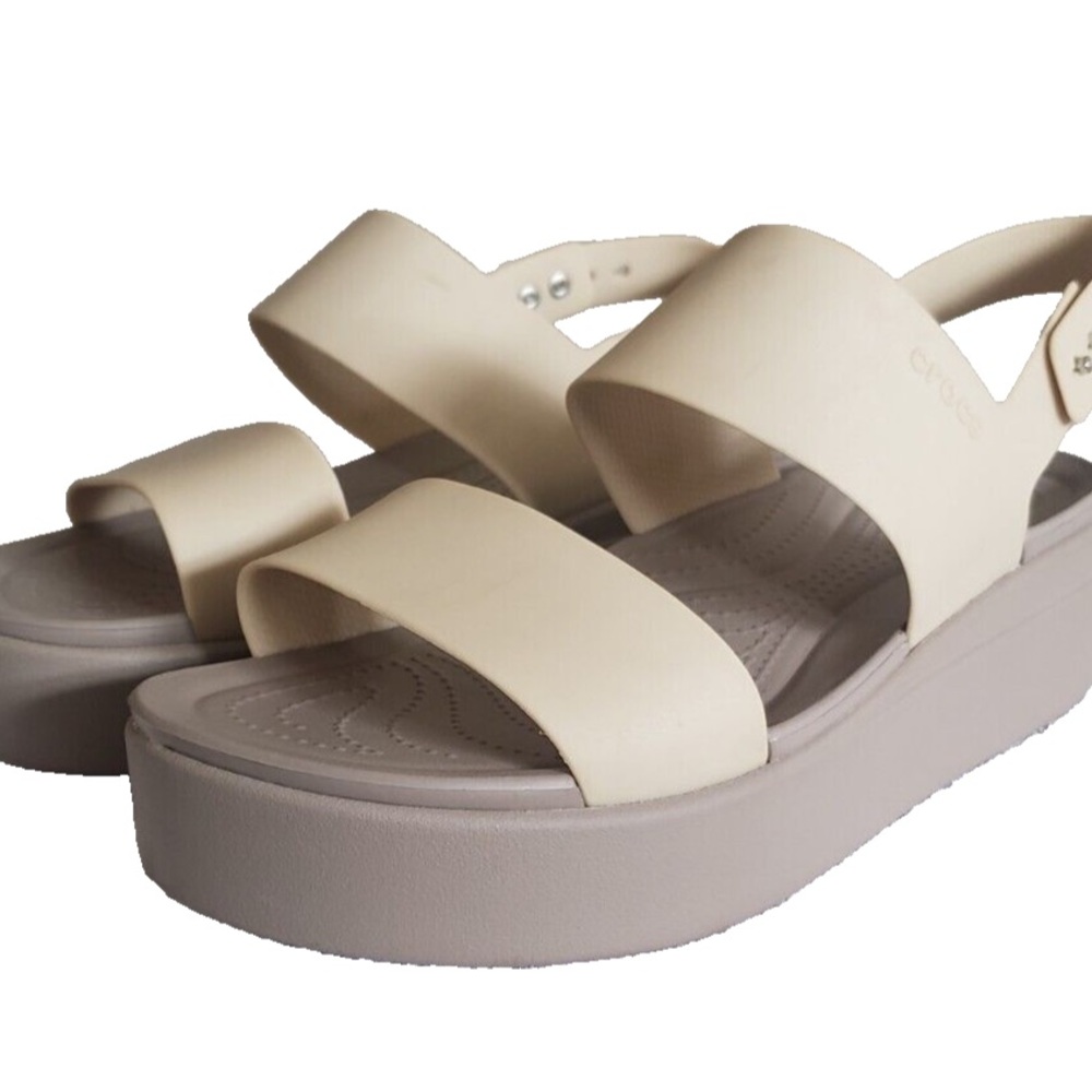 CROCS Cream Platform Sandals with Wide Straps